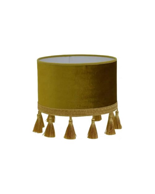 Lampskärm Roma Guldgul med Frans – Elegant Rund Lampskärm 30 cm
