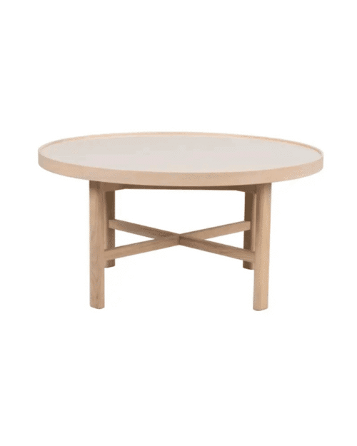 Marsden soffbord runt Ø90 beige keramik/vitpigmenterad ek