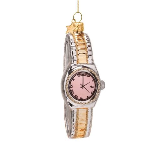 Vondels Ornamentglas silver/guldklocka med rosa H13cm