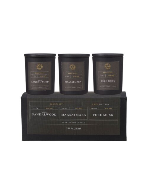 YASU Doftljus 3‑pack White Sandalwood, Maasai Mara, Pure Musk