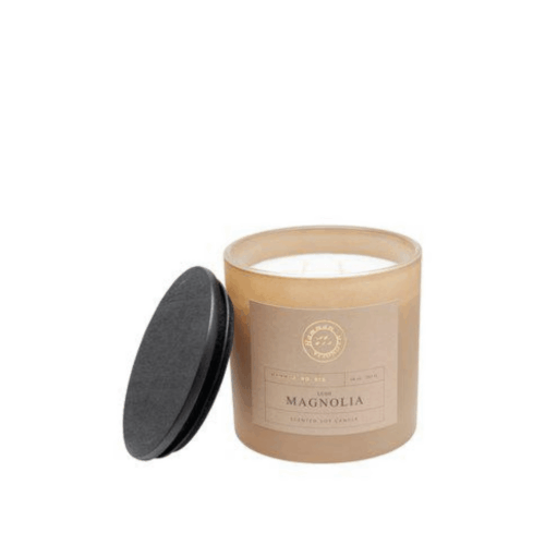 YASU doftljus i hammamfärgat glas med doften Lush Magnolia, tillverkat av soja- och vaxblandning, 9x9 cm med 48 timmars brinntid