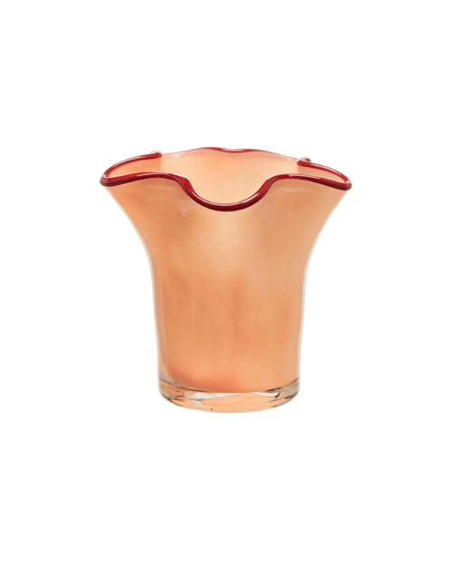 Orange och röda Ebba ljuslykta i glas, 10×9 cm, dekorativ detalj för bord, hylla eller fönster.