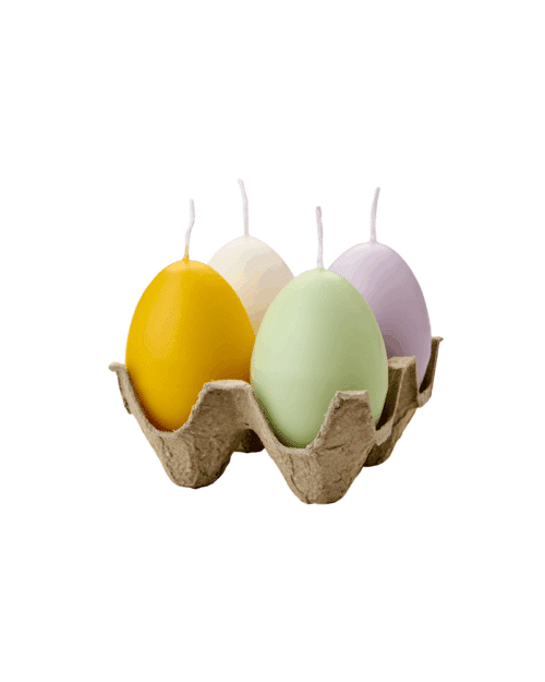 Flerfärgade ljus formade som hönsägg i 4-pack – EGG CANDLES dekorativa äggljus.