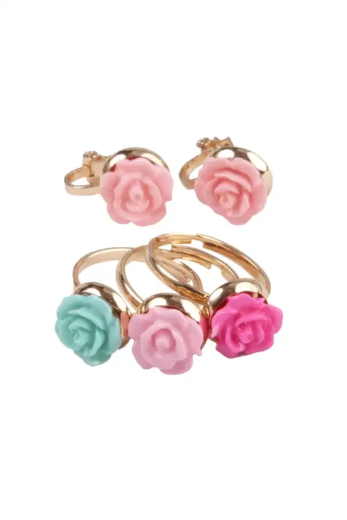 Boutique Rose Ring & Örhängen Set (4 delar)