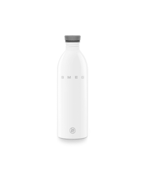 Vit Urban Bottle 1 liter i rostfritt stål med högblank finish och läckagesäkert silikonlock från Smeg x 24Bottles