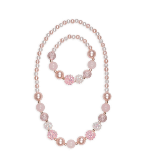 Barn Rosa Pärlhalsband och Armband Set 2 Pack