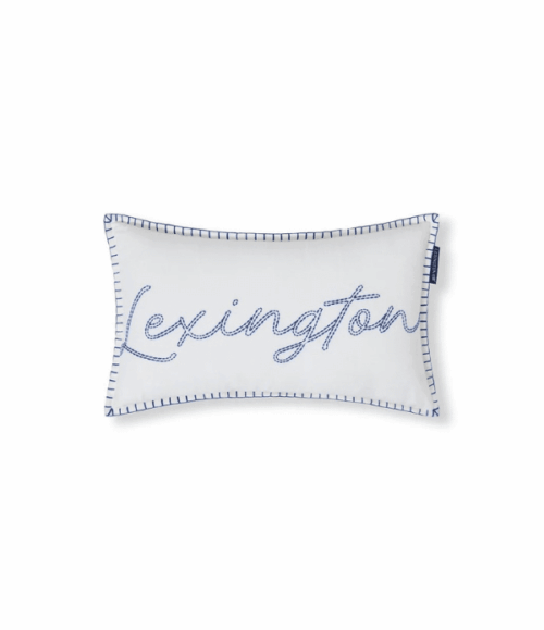 Lexington Logokudde 30x50 cm Linne/Bomull – Broderad Design - Vit-blå