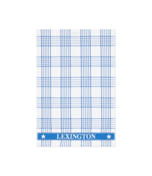 Lexington Rutig Kökshandduk Ekologisk Bomullsfrotté 50x70 cm Vit/Blå