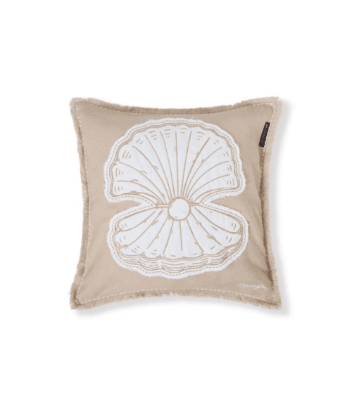 Lexington Summer Kuddfodral 50x50 cm Linne/Bomull Broderad Patch - Beige-Vit