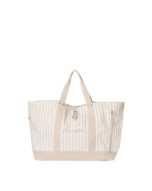 Strandväska fiskbensmönster beige/vit rand