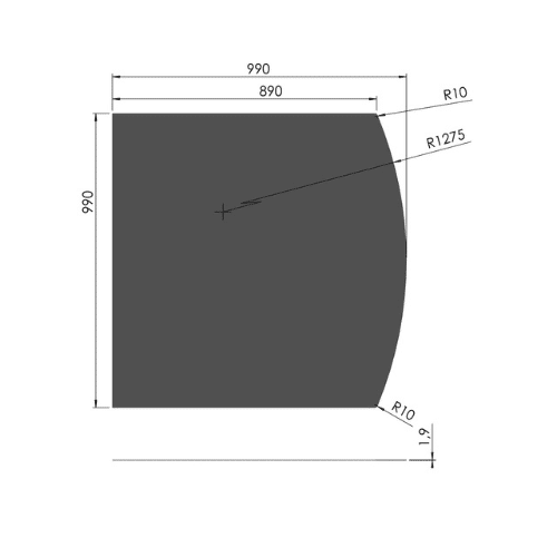 Golvplatta Rak Båge 1000x1000 mm – Svart Stål 1,9 mm