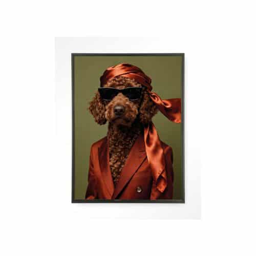 Tavla Hund med scarf 80x110cm svart ram