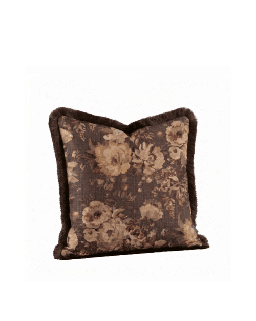 Kuddfodral Rosehill Brown Flower med Brun Frans