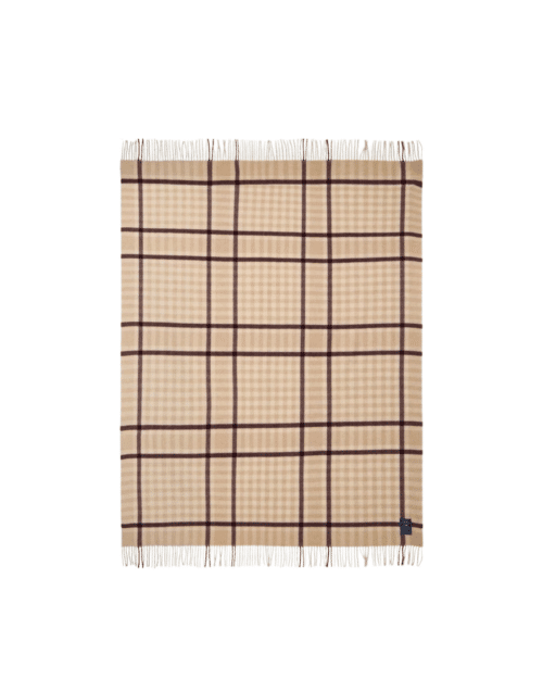Rutig Pläd i Återvunnen Ull Beige/Fig 130x170 cm