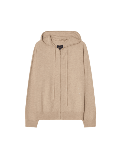 Stickad Hoodie i Mjuk Merinoullsblandning